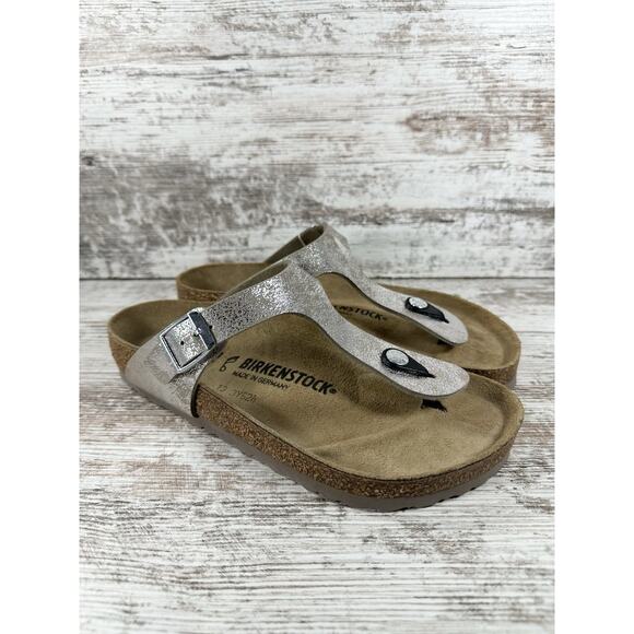 NEW Womens Birkenstock Gizeh Washed Metallic Silver Thong Sandals Sz EUR 38/US 7 - Picture 1 of 9